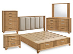 Light Brown / 5 Pc. Bed, Nightstand, Chest, Dresser, Mirror / Queen