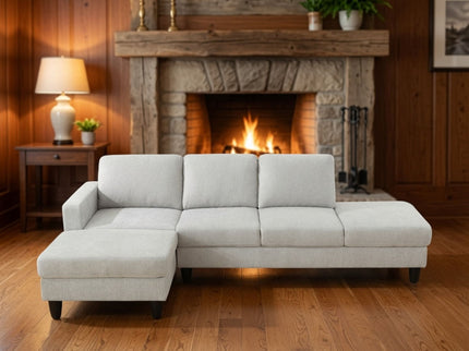 2 Piece L - Shaped Left Chaise Sectional Sofa With Ottoman, Living Room Furniture - White / Gray