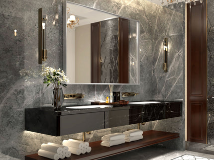 40X30" Silver Rectangular Wall-Mounted Beveled Bathroom Mirror, Square Angle Metal Frame Wall Mounted Bathroom Mirrors For Wall (Horizontal & Vertical) - Silver
