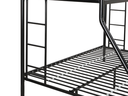 Modern Twin Over Full Metal Bunk Bed With Trundle And Dual Side Ladder And Metal Design - Black / Brown