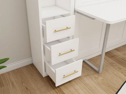 Queen Size Murphy Wall Bed With Side Storage Cabinets - White