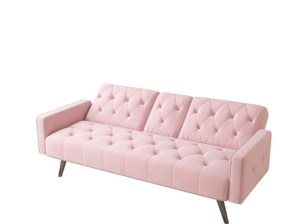 Sofa Bed With Nail Head Trim And Cup Holders - Pink