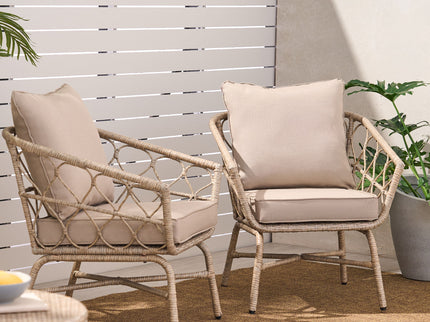 Bruce - Outdoor Club Chair Set With Water Resistant Cushions Rattan And Iron - Brown