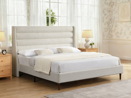 Modern Upholstered Platform Bed With Wave Shaped Headboard