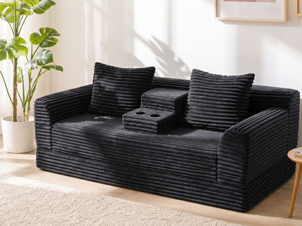 Soft Striped Convertible Sofa Bed, Dual Use Lounge Couch With Cup Holders And Pillows