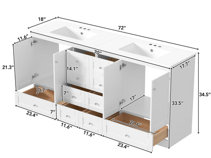Shaker Free Standing Bathroom Vanity Cabinet & Sink, Soft Close Drawers, Soft Close Doors