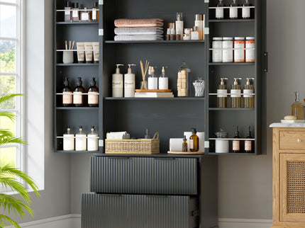 Fluted Kitchen Pantry Cabinet With 2 Large Drawers & 8 Door Spice Rack