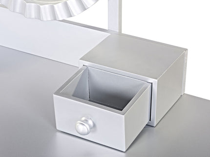 Luxury Vanity Desk With Round Mirror Height Adjustable Dressing Table Set Engineered Wood - Silver