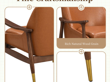 Mid - Century Accent Chair With Cushioned Seat, Brass Tipped Legs