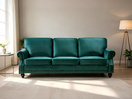 3 Seater Sofa With Nailhead Trim And Turned Legs For Living Room