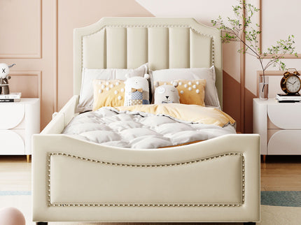 Upholstered Daybed With Classic Stripe Shaped Headboard