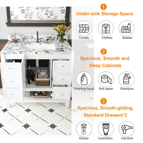 Bathroom Vanity Set With 3 Drawers And Storage Cabinet, Single Faucet Hole - White