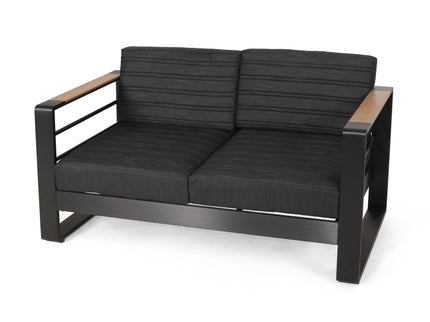 Loveseat With Slat Paneling And Aluminum Frame - Black