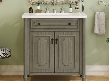 Vintage Bathroom Vanity With Sink, Rustic Cabinet With Soft Close Doors