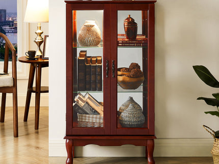 Curio Cabinet Lighted Curio Diapaly Cabinet With Adjustable Shelves And Mirrored Back Panel, Tempered Glass Doors (3 Tier), (E26 Light Bulb Not Included)