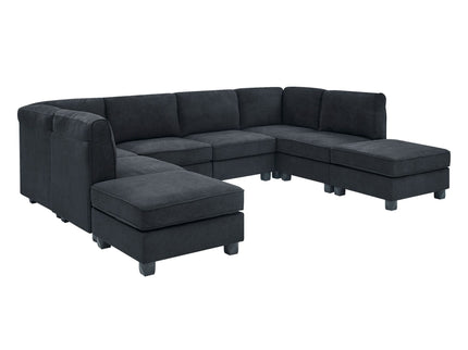 Upholstered Modular Sectional, Customizable Layout, Removable Cushions - Black
