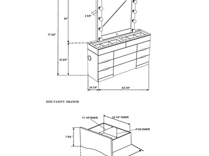 Elisa - Vanity Set With Stool And LED Bulbs