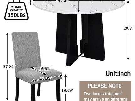 5 Piece Round Dining Table Set, Dining Table And 4 Upholstered Chairs For Dining Room, Kitchen Room, Living Room - White / Gray