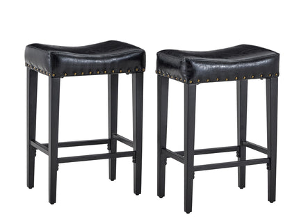 Bar Stool With Brass Nailhead Trim (Set of 2) - Black