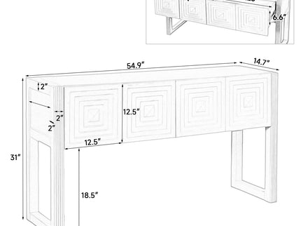 Geometric Carved Console Table With 3 Soft Close Drawers