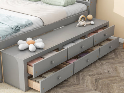 Bed With Bookcase Headboard, Under Bed Storage Drawers And Bed End Storage Case