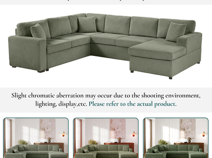 Oversized Sectional U-Shaped Sofa With Chaise Lounge And Three Soft Throw Pillows