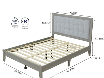 Mid Century Modern Platform Bed With Upholstered Headboard