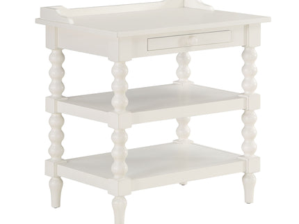 Aria - Nightstand With Styling, 2 Shelves, Pull Out Tray, Spool Turned Legs - Antique White