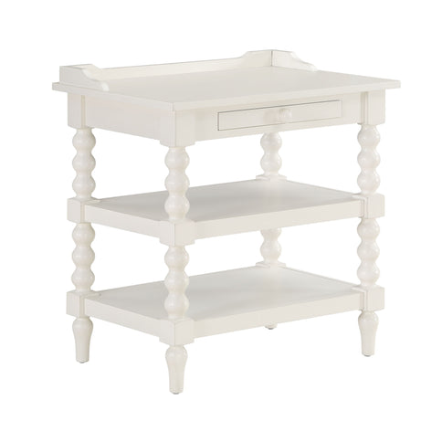 Aria - Nightstand With Styling, 2 Shelves, Pull Out Tray, Spool Turned Legs - Antique White