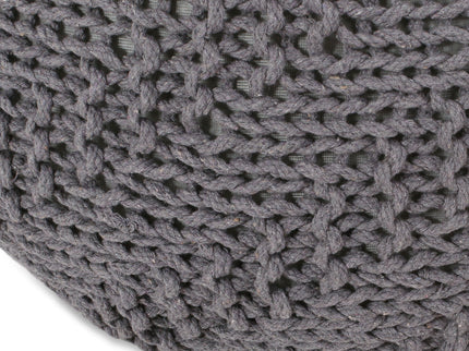Hazel - Modern Knitted Cotton Yarn Round Pouf With Eco Friendly Pet Fibers - Dark Gray