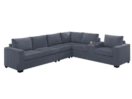 Modern Style L-Shape Sectional Set, USB Ports, Cup Holder