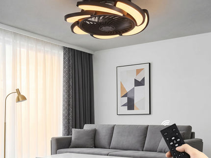 Bladeless Ceiling Fan With Remote Control, 6 Speeds Dimmable Light, Enclosed Low Profile For Living Room - Black