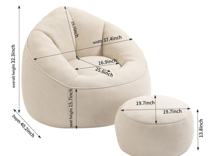 Bedding Bean Bag Sofa Chair High Pressure Foam With Footrest