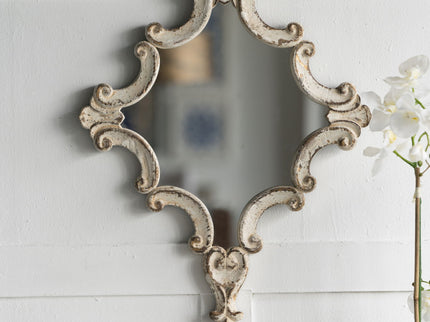 Artistic Diamond Scrollwork Mirror, Home Accent Mirror For Living Room, Entryway, Bedroom, Office - Antique White