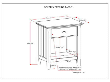Acadian - Bedside Table, Handcrafted