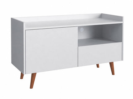 TV Stand For TVs Up To 45" With Open Storage Shelf, Cable Management, 1 Door And 1 Drawer