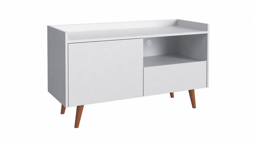 TV Stand For TVs Up To 45" With Open Storage Shelf, Cable Management, 1 Door And 1 Drawer