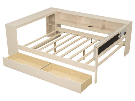 Upholstered Headboard Platform Bed With Storage Shelves, Drawers, Charging Station