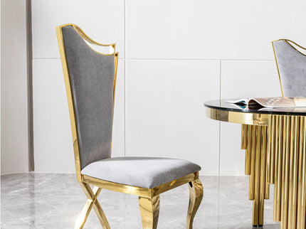 Gorgeous Streamlined High Back Fabric Stainless Steel Dining Chair (Set of 2) - Gold / Gray