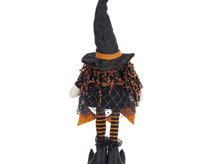 Standing Gnome With Banner & Spring Body, For Halloween Decor - Black / Orange / White