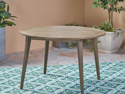 Round Outdoor Patio Table With Slatted Top - Gray