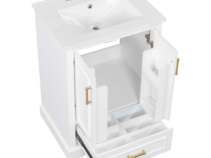 Bathroom Vanity With Sink, 1 Divided Drawer And 2 Soft Close Doors With Double Shelf