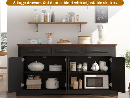 Fluted Sideboard Buffet Cabinet With 4 Doors And 3 Drawers