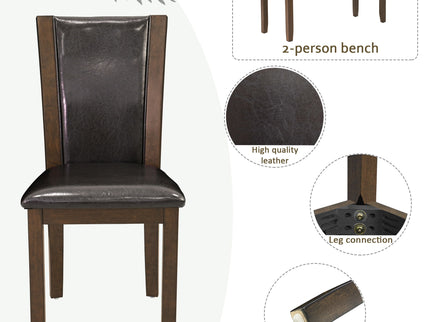 6 Piece Dining Table Set & Bench And Chairs For Dining Room - Dark Walnut