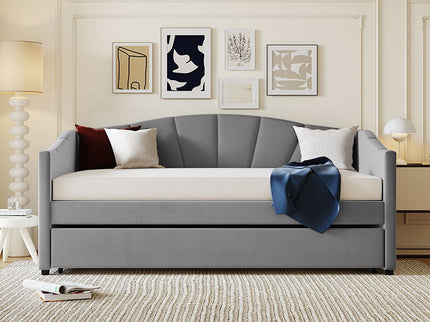 Upholstered Daybed Sofa Bed With Trundle Bed And Wood Slat