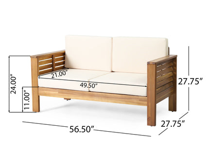 Acacia Wood Loveseat And Coffee Table Set With Cushions