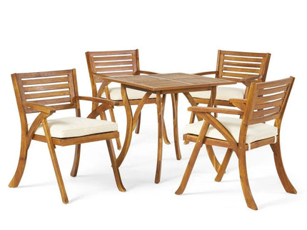 Outdoor Hermosa 5 Piece Wood Dining Set With Cushions - Teak / Beige