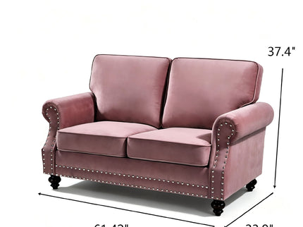 Loveseat Sofa With Nailhead Detail & Turned Legs, 2 Seater Upholstered Couch