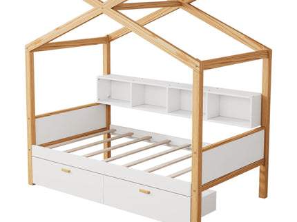 House Bed With Bookshelf Storage