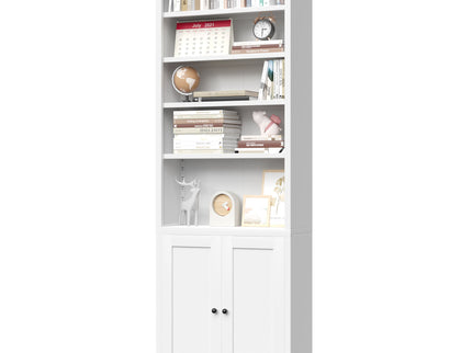 Bookcase Tall 5-Tier Adjustable Storage Shelf With Door Deep - White